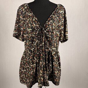 Shein Curve | Blouse | 1XL | Floral with Tie Front Closure